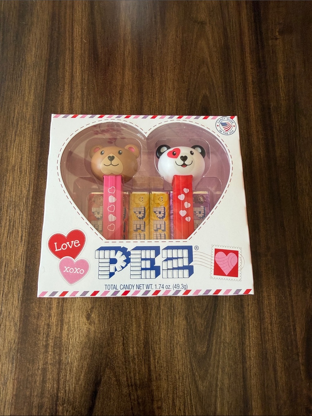 PEZ Kids Valentines Bear & Panda Candy Dispensers - Red & Pink